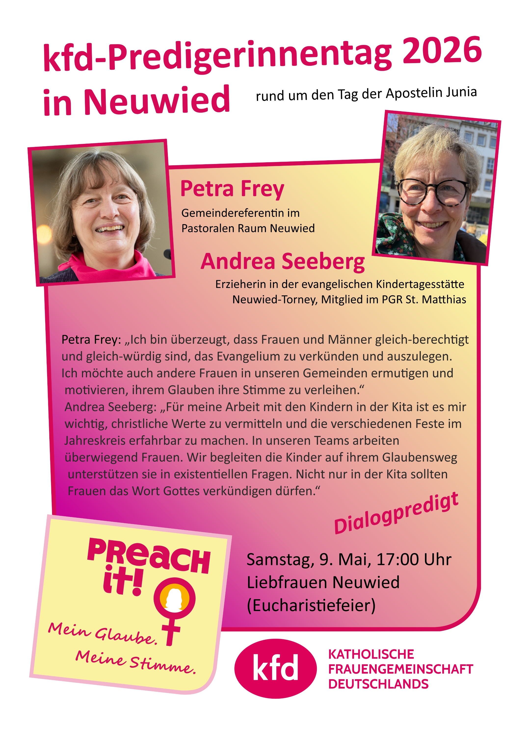 Plakat zur Frauen-Dialogpredigt 2026 von Petra Frey und Andrea Seeberg