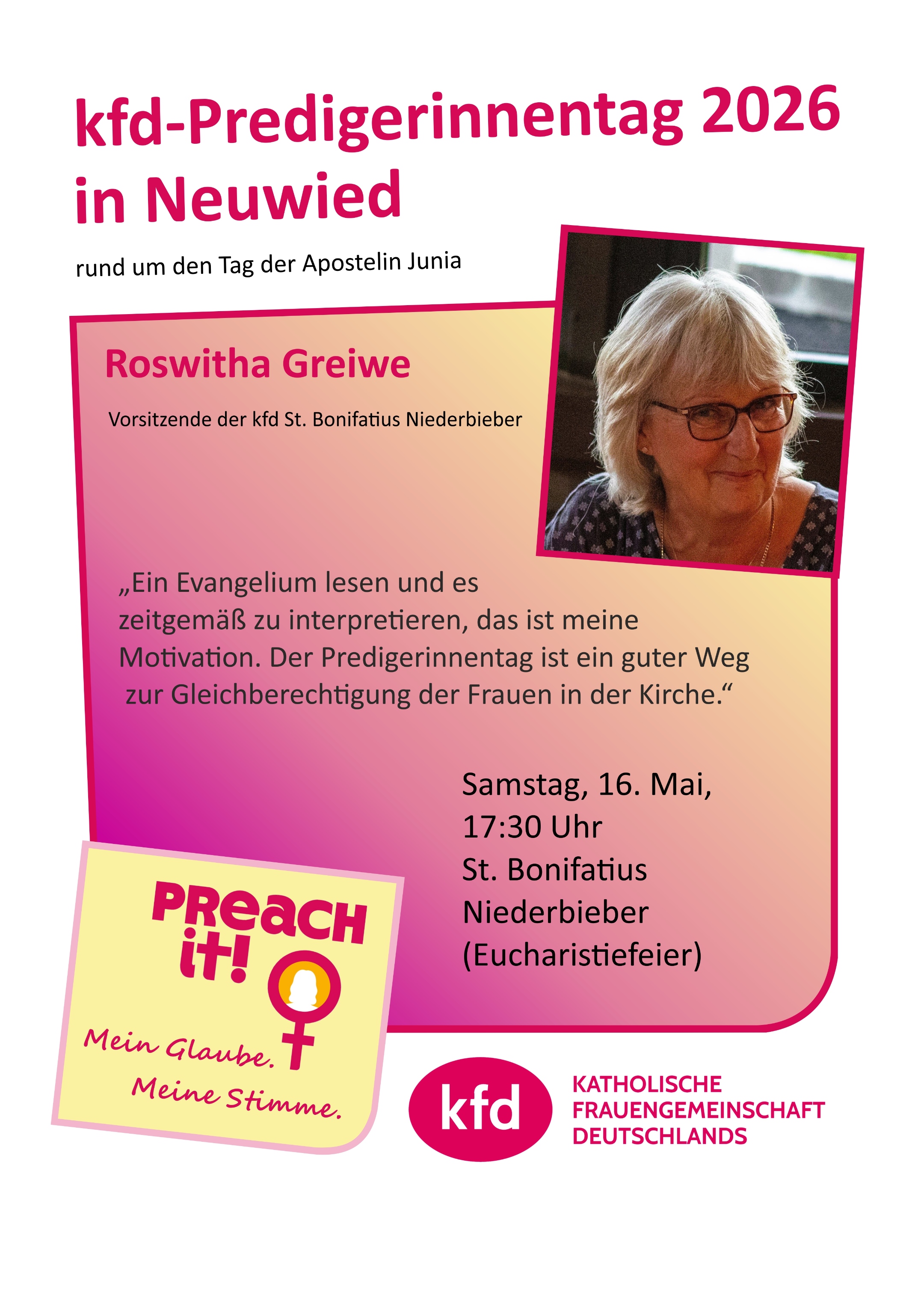 Plakat zur Frauenpredigt 2026 von Roswitha Greiwe