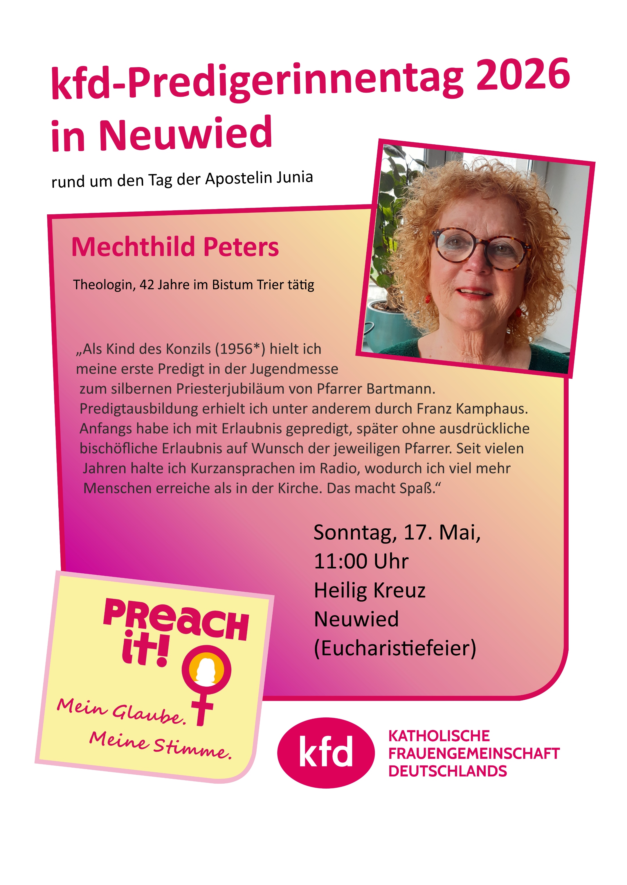 Plakat zur Frauenpredigt 2026 von Mechthild Peters