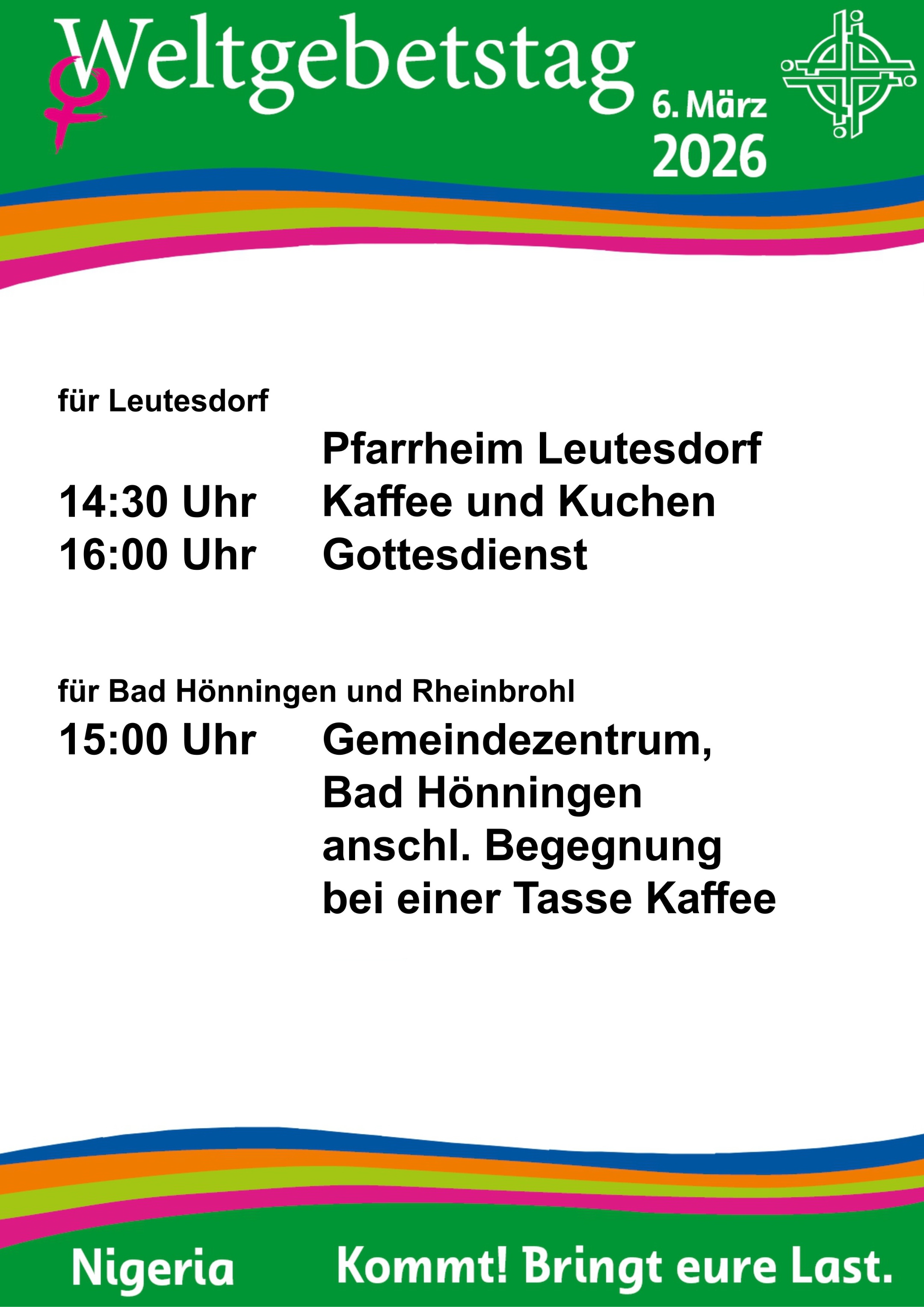 Plakat zum Weltgebetstag 2026 in der Pfarrei Hl. Katharina Kaspar am unteren Mittelrhein